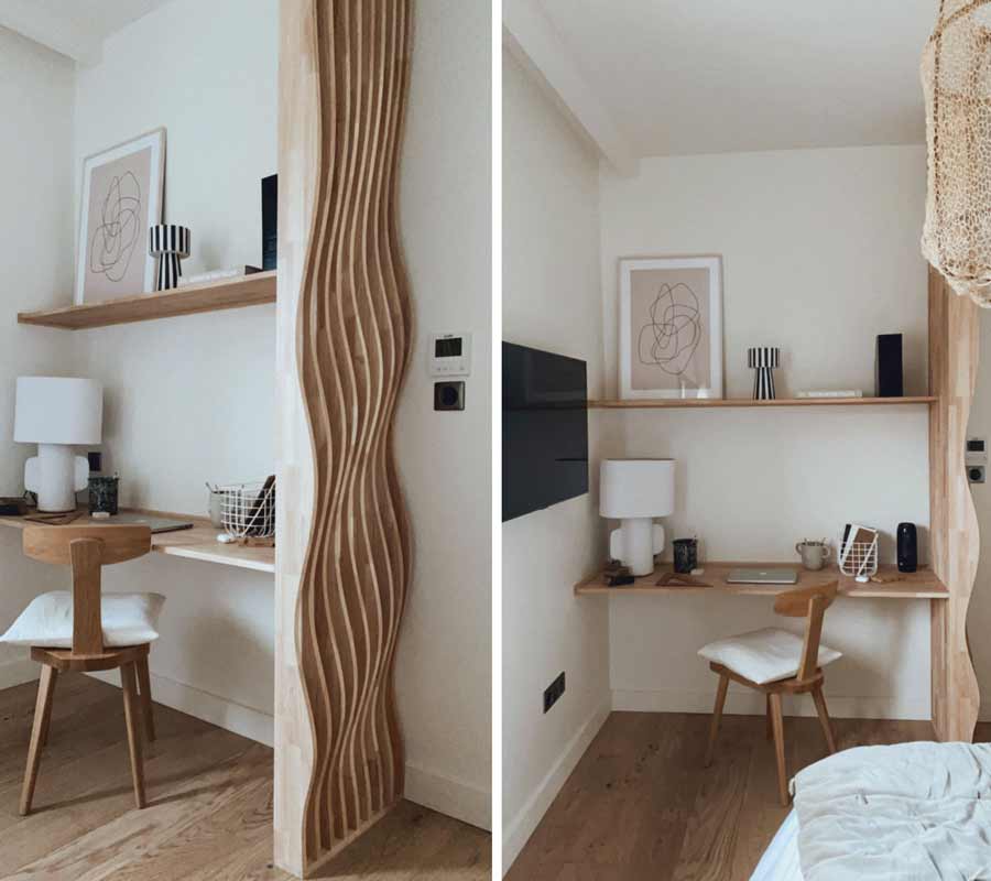 Claustra installation bureau univers bois scandinave design Unikiwi